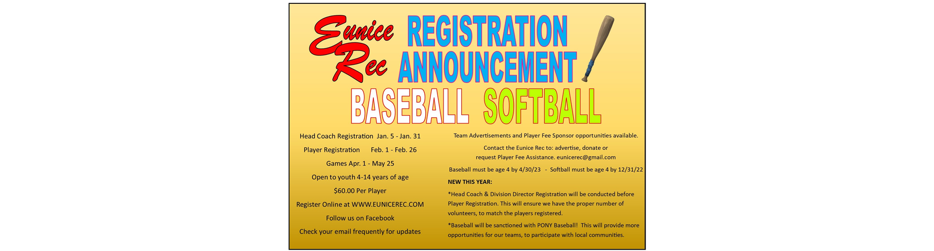 Baseball & Softball Registration