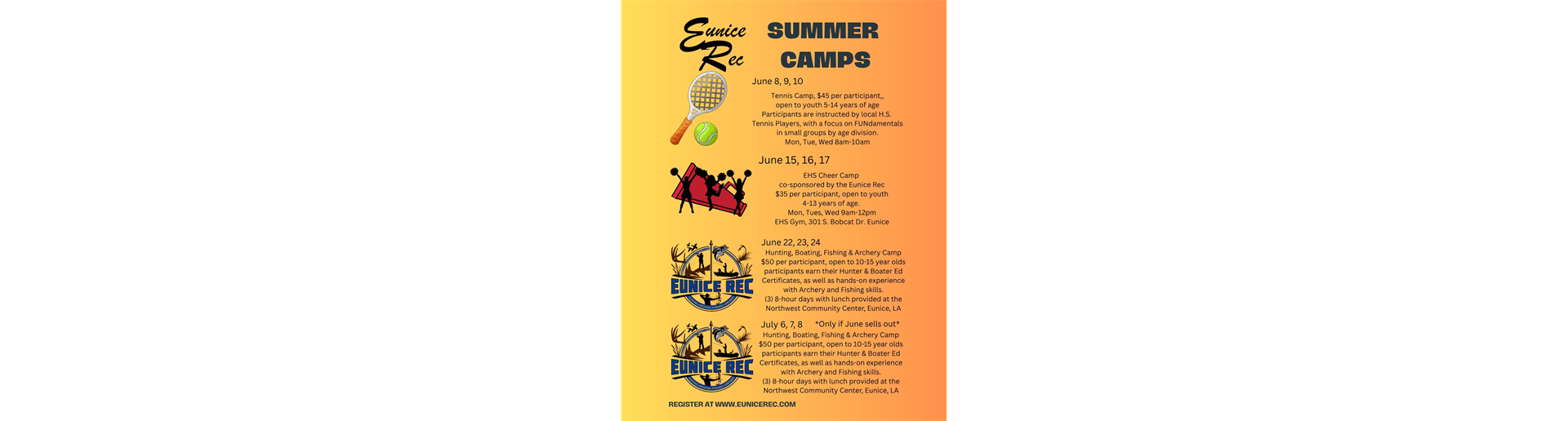 2026 Summer Camp Schedule